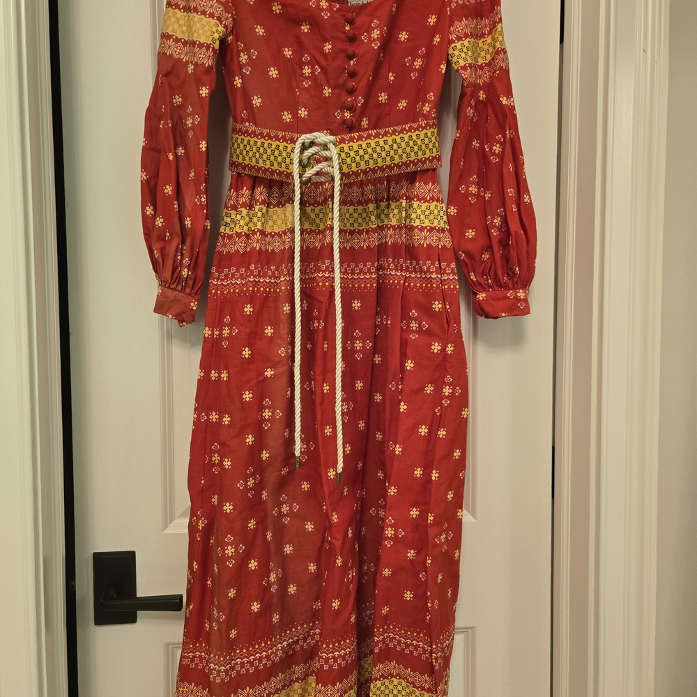 Oscar de la Renta Red Smocked Sundress with Bishop Sleeves